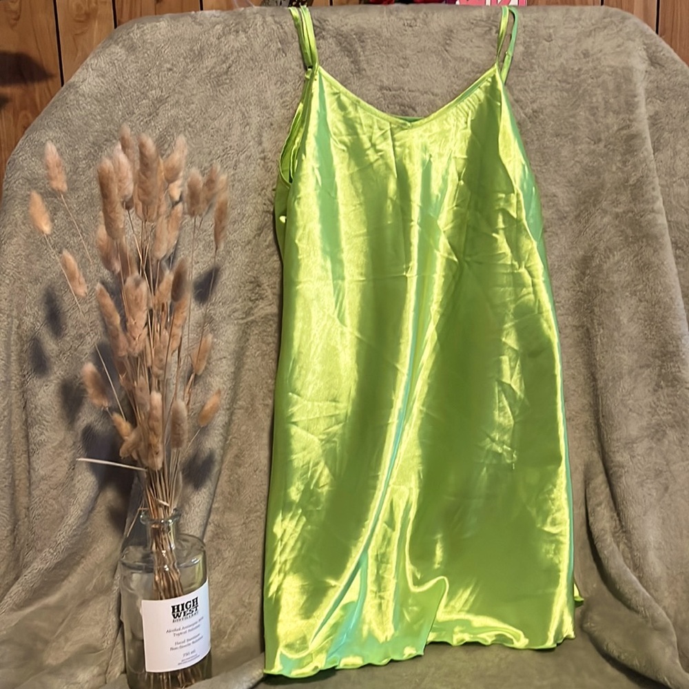 Bright green satin dress- never worn!